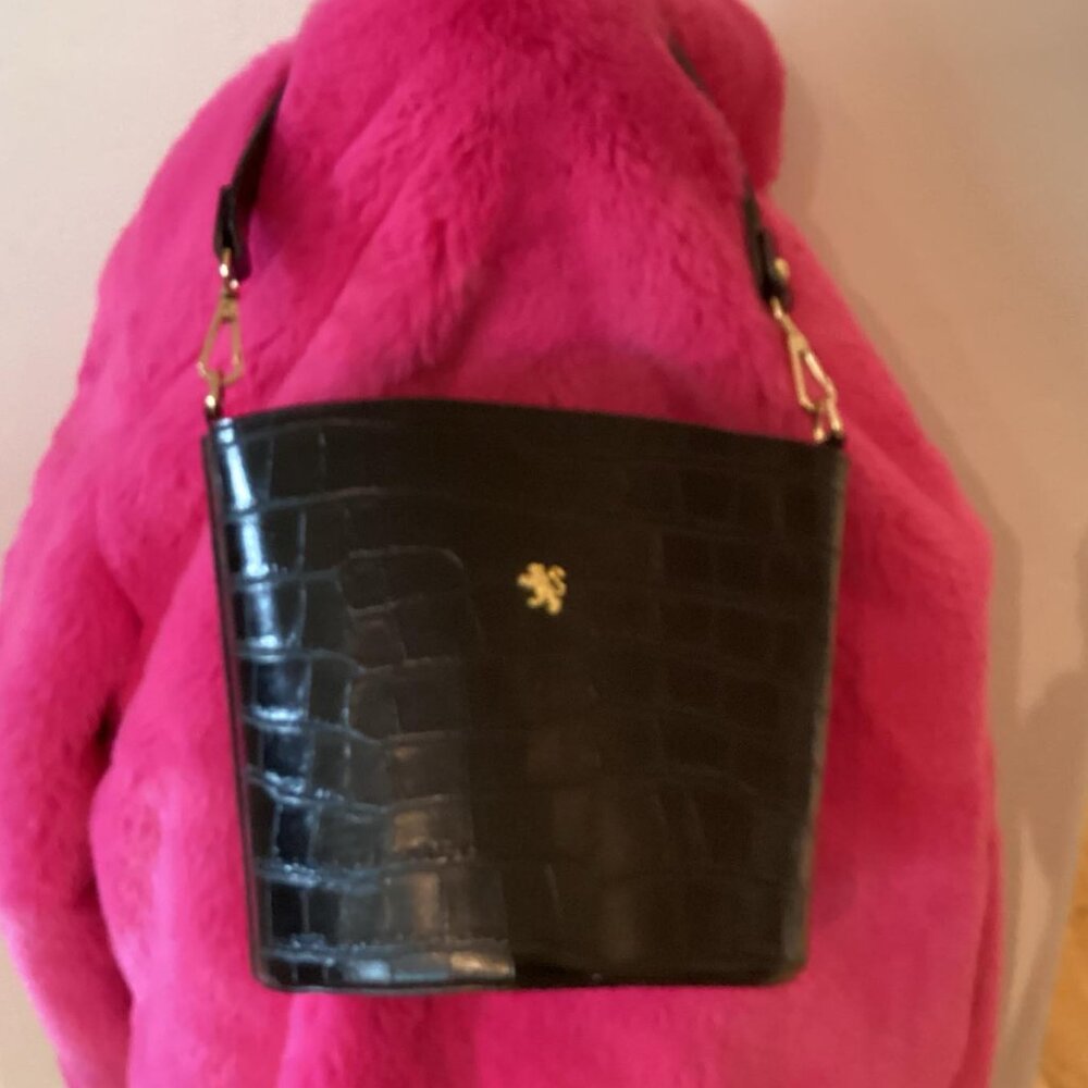 Pratesi Firenze Black Leather Embossed Bucket Bag